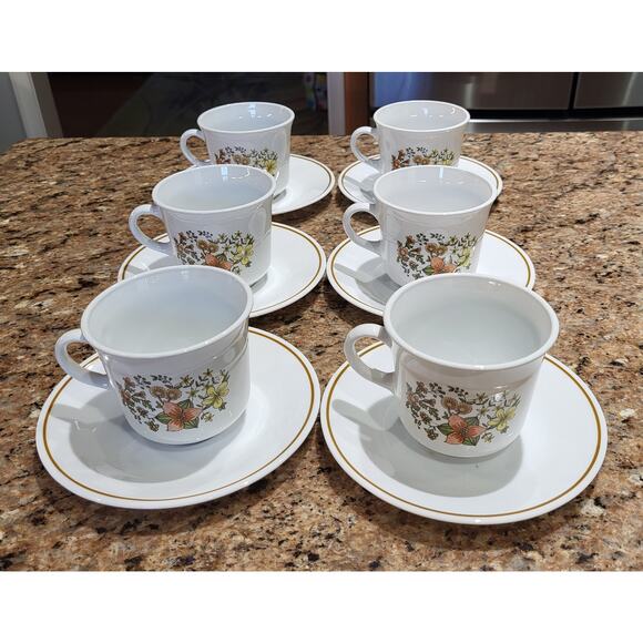 Vintage Corelle Corning Indian Summer Cups & Saucers (Set of 6) - Picture 8 of 11